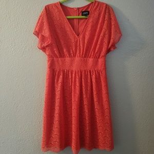 Coral pink Adrianna Papell lace dress